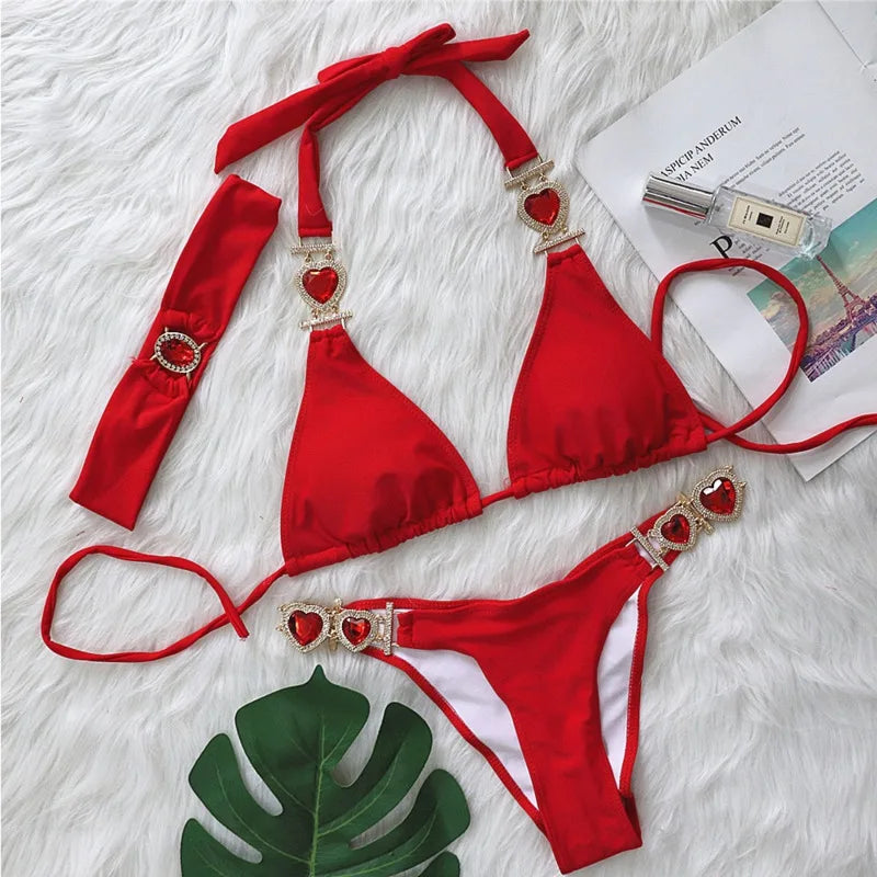 Heart Rhinestone Bikini