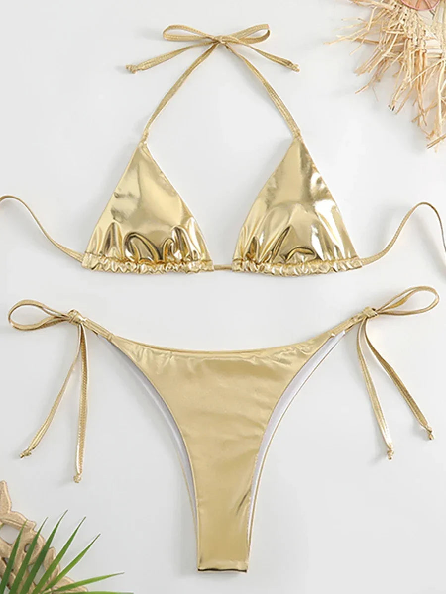 Metallic Lace-Up Bikini