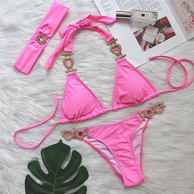 Heart Rhinestone Bikini